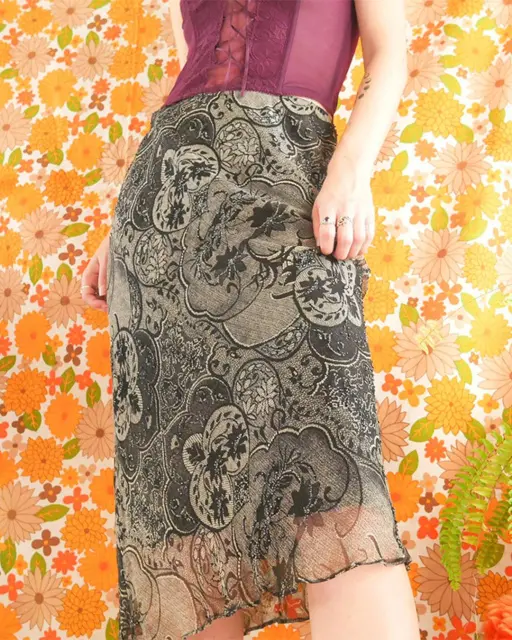 Vintage Mesh Print Low-rise Skirt
