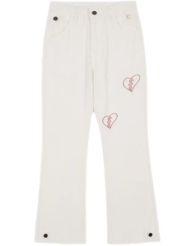 Special Heart Embroidered Baggy Straight Leg Jeans