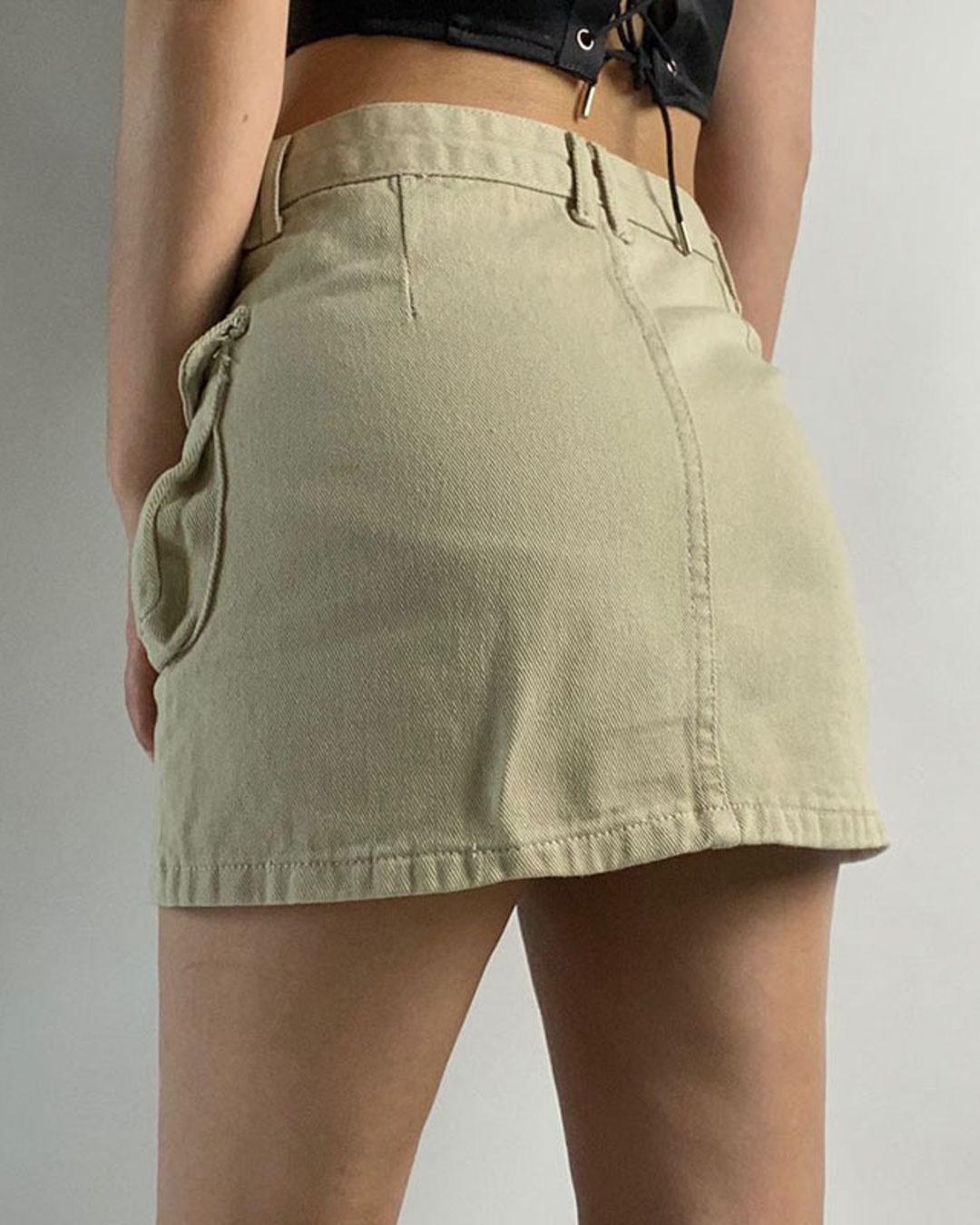 Three-Dimensional Pocket Asymmetric Denim Skirt