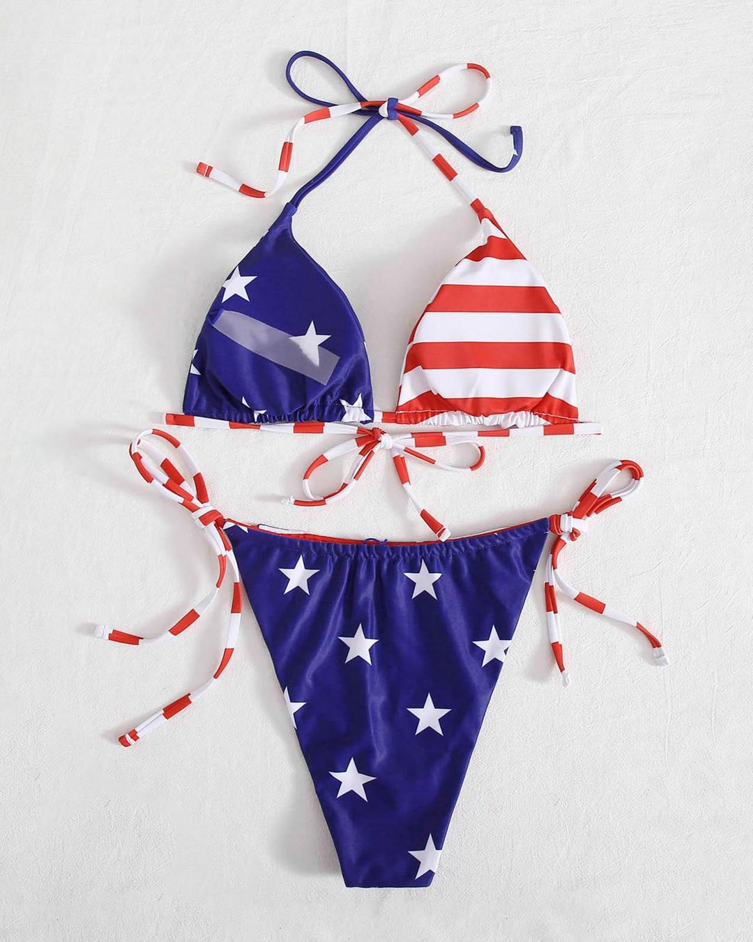 American Flag Tie Side Bikini Bottoms