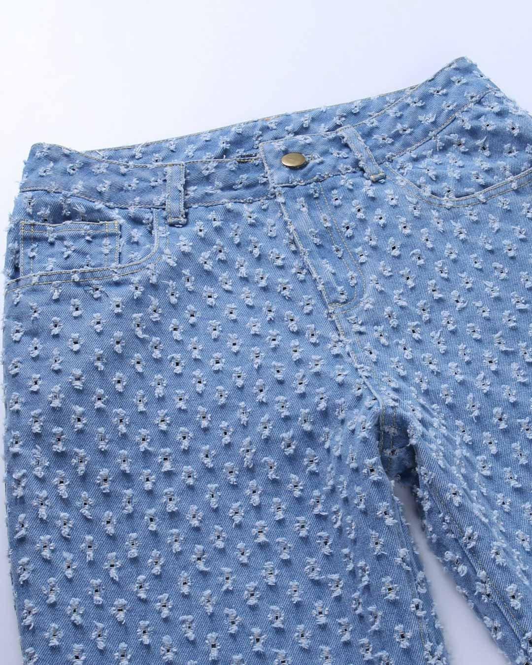 Zipper Fly Detail Wide Leg Crinkle Jeans