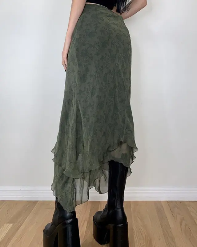 Vintage Irregular Stitched Mesh Skirt