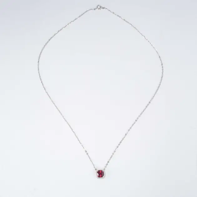 1.5CT Synthetic Ruby Radiant Cut Pendant Necklace