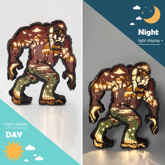 Bigfoot Wooden Carving,Suitable for Home Decoration,Holiday Gift,Art Night Light