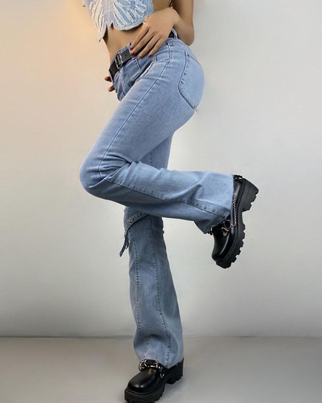 Casual Pocket Lace-Up Flare Denims Jeans