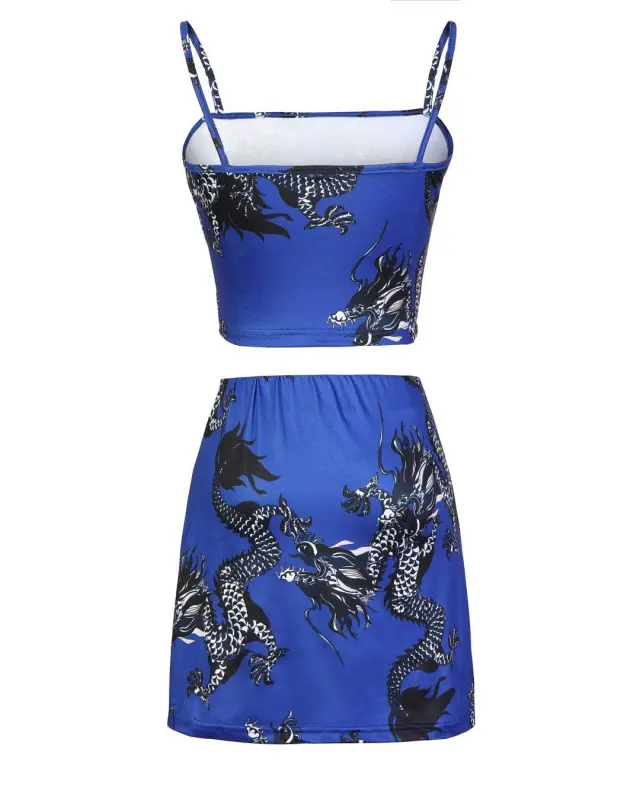 Dragon-Print Halter Skirt Sets