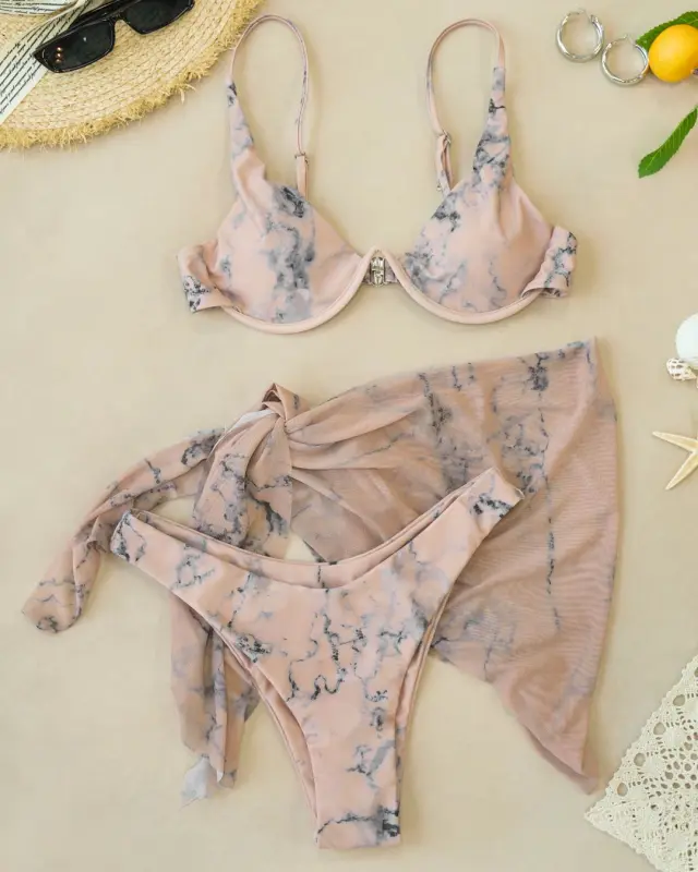 Three Pieces Tie Dye Underwired Bikini Sets
