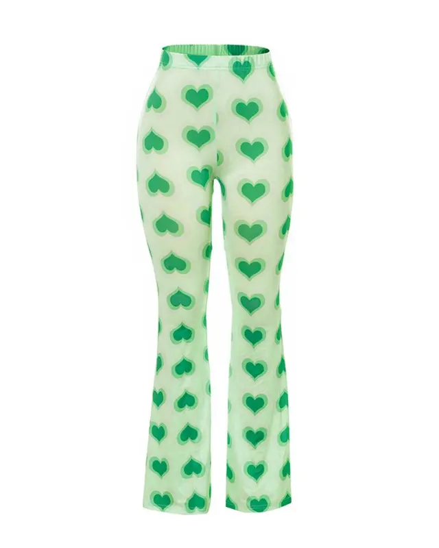 Graphic Heart Print Mid-rise Pants