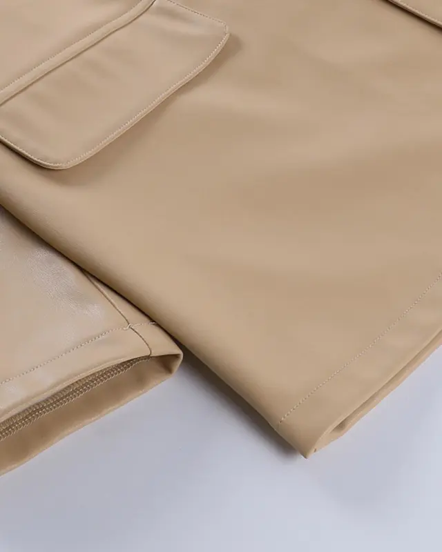Solid Color Lapel Leather Blazer