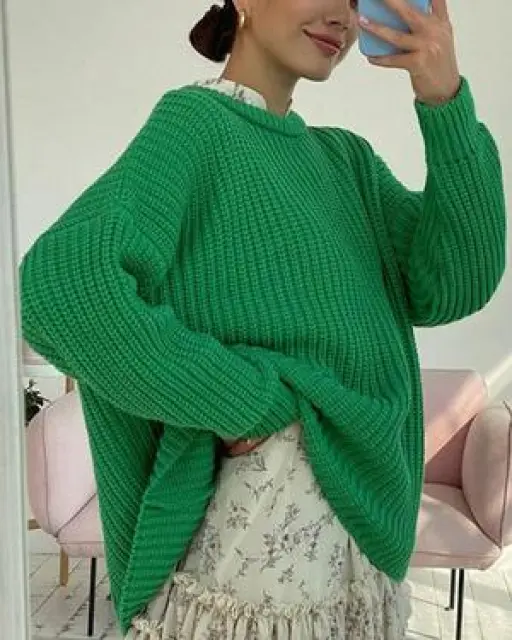Solid Color Knitted Fabric Oversized Pullover