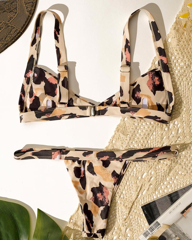Leopard Triangle Thong Bikini Swimsuit