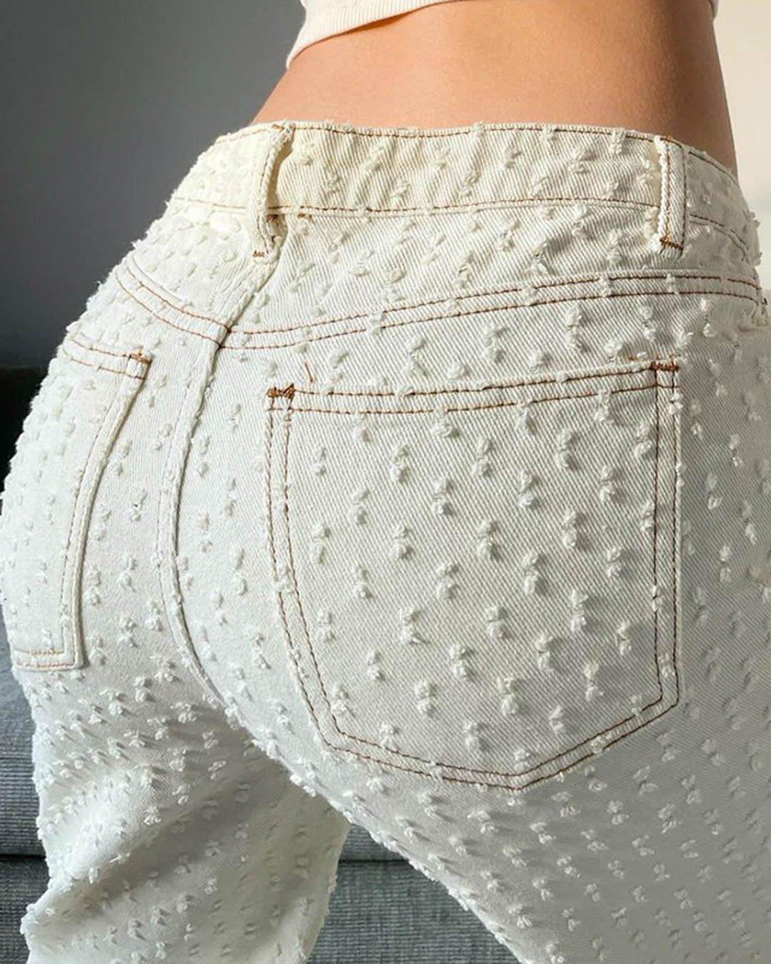 Zipper Fly Detail Wide Leg Crinkle Jeans