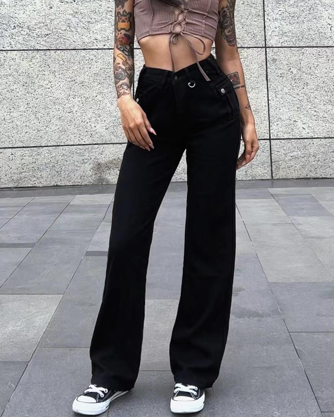 Low-rise Belted Straight Jeans