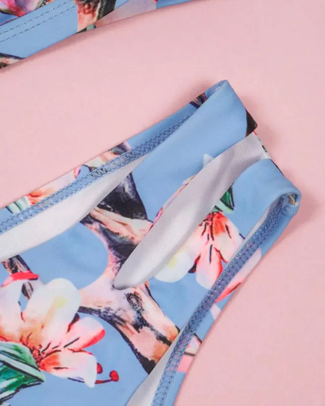 Leaf Print Cutouts Halter Low-rise Bikini Sets