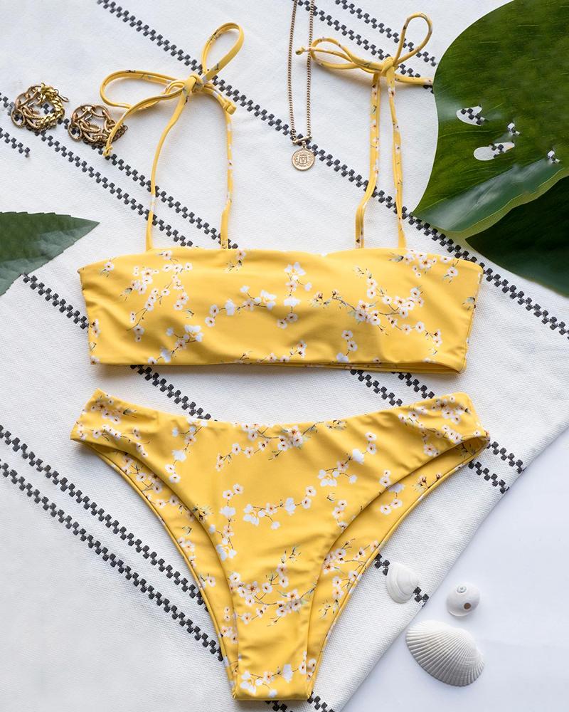 Floral Print Sling Low Rise Bikini Sets