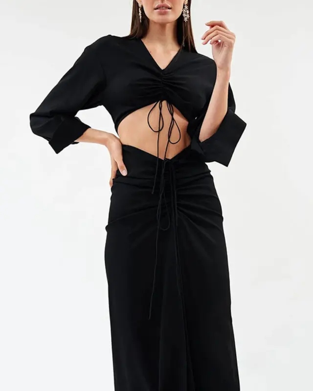 Ruched Front Cut-outs Maxi Dress
