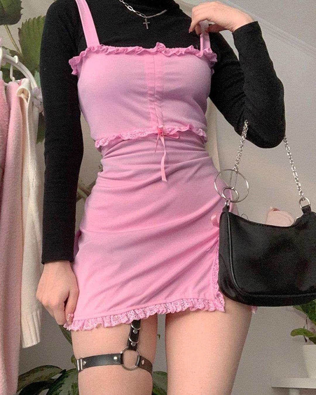 Sexy Lace Slit Lace-up Slip Mini Dresses