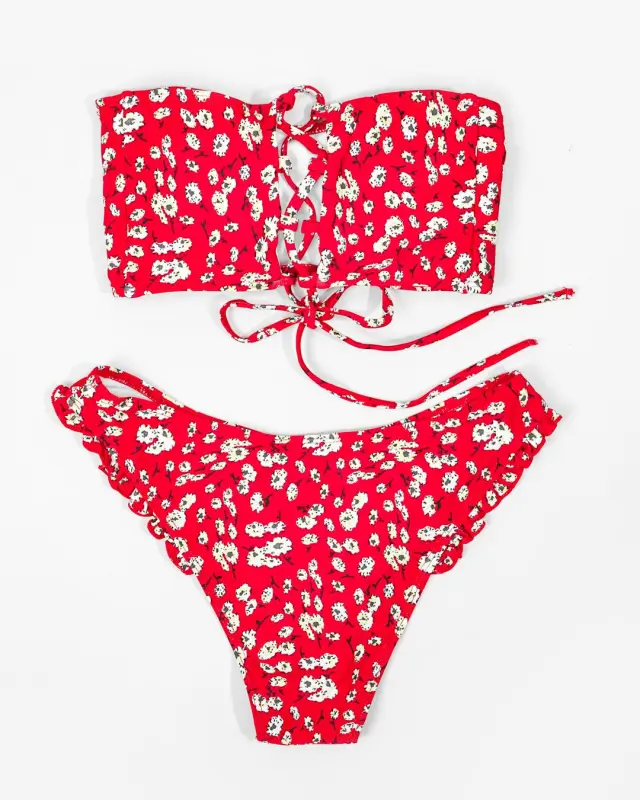 Floral Print Bandeau Bikini Swimwear