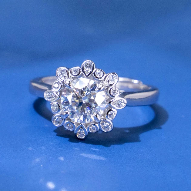 1 Carat Starry Night Moissanite Ring, Platinum Plated Silver, Anniversary, Engagement Ring