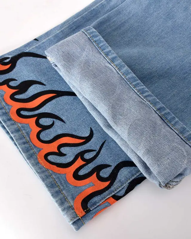 Flame Print Straight-leg Jeans