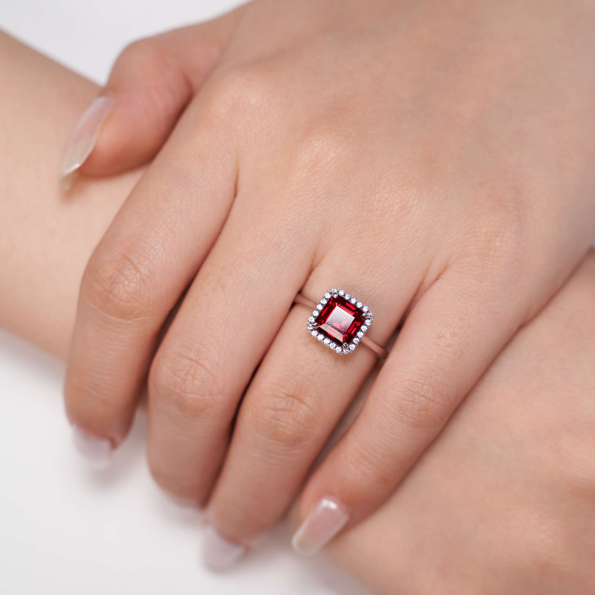 1.5CT Synthetic Ruby Asscher Cut Ring