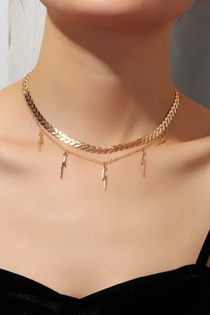 Lightning Pendant Textured Metal Necklace