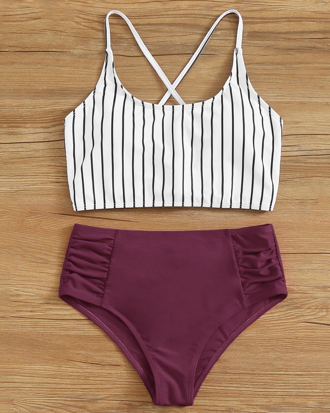 Stripe Mix & Match High Waist Bikini Sets
