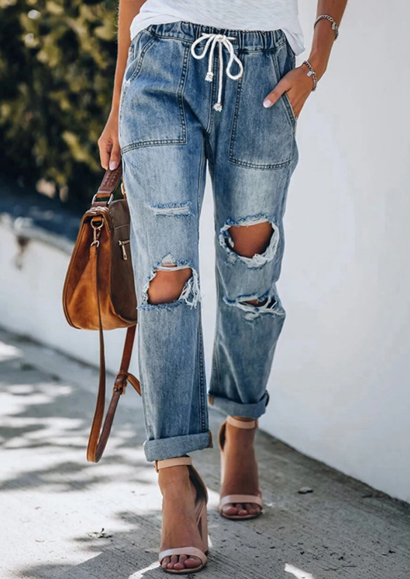 Casual Shredded Stretch Loose Jeans