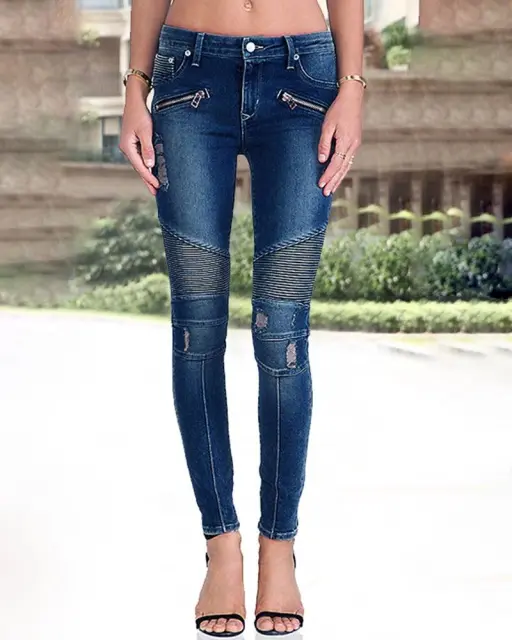 Pleated Shredded Skinny Jeans