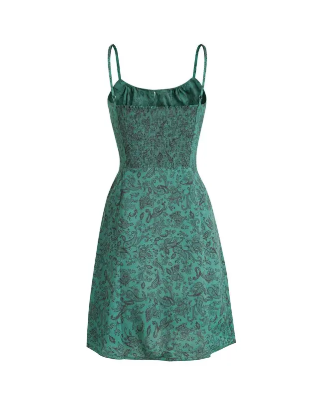 Paisley Print Tie Front Slip Cami Mini Dresses