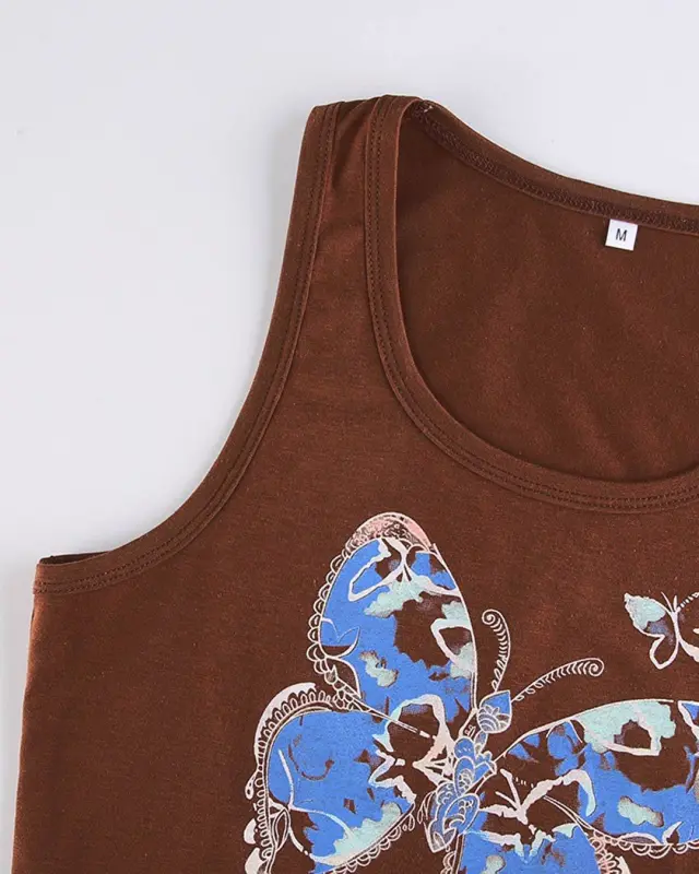 Butterfly Print Cropped Tank Top