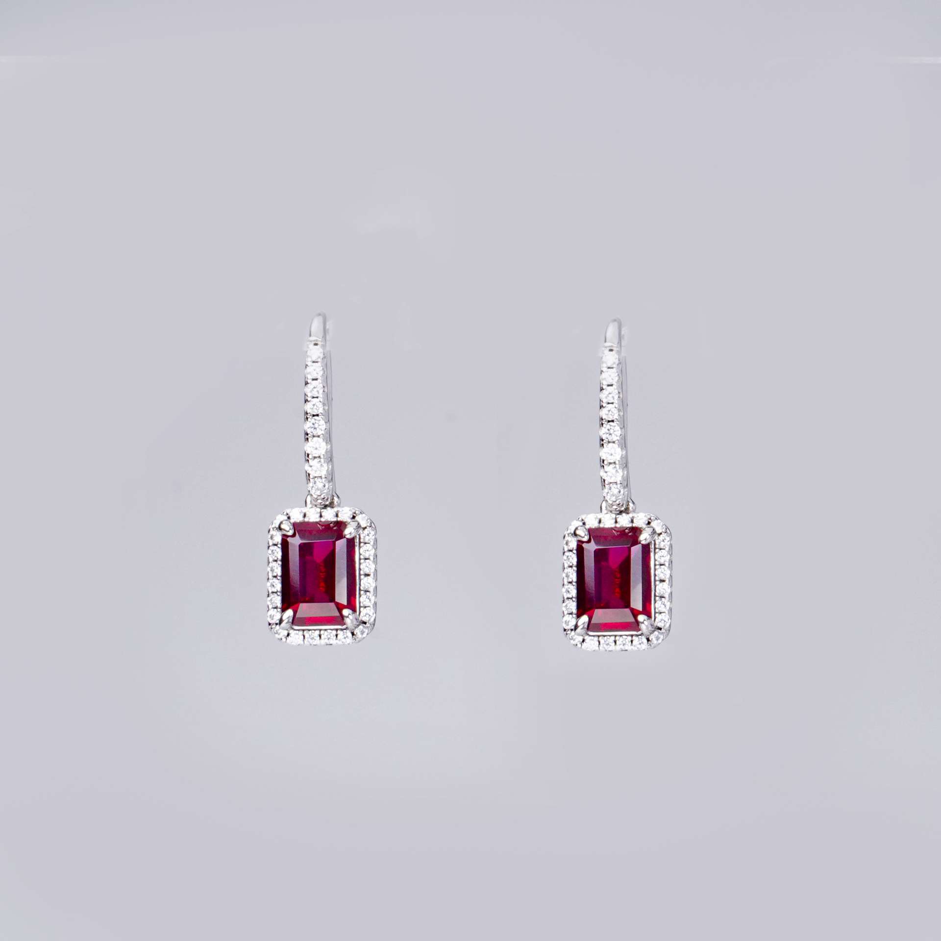 1CT Synthetic Ruby Emerald Cut Earrings