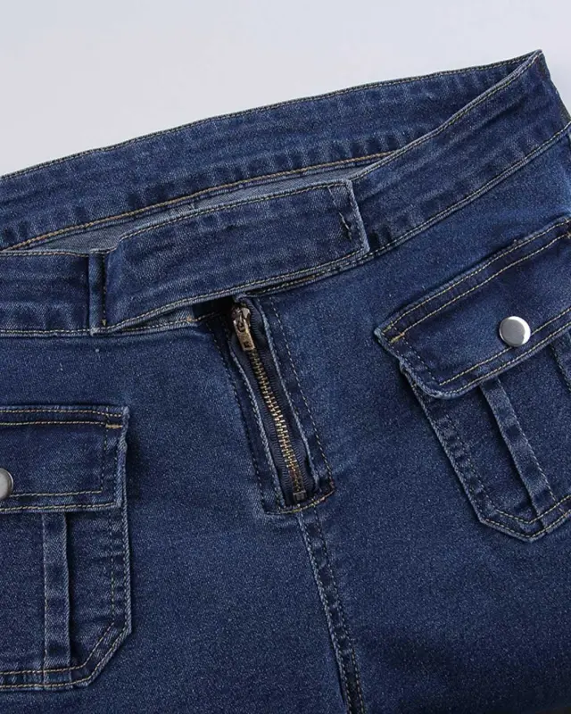 Last One - Low Waist Flap Pocket Bootcut Jeans