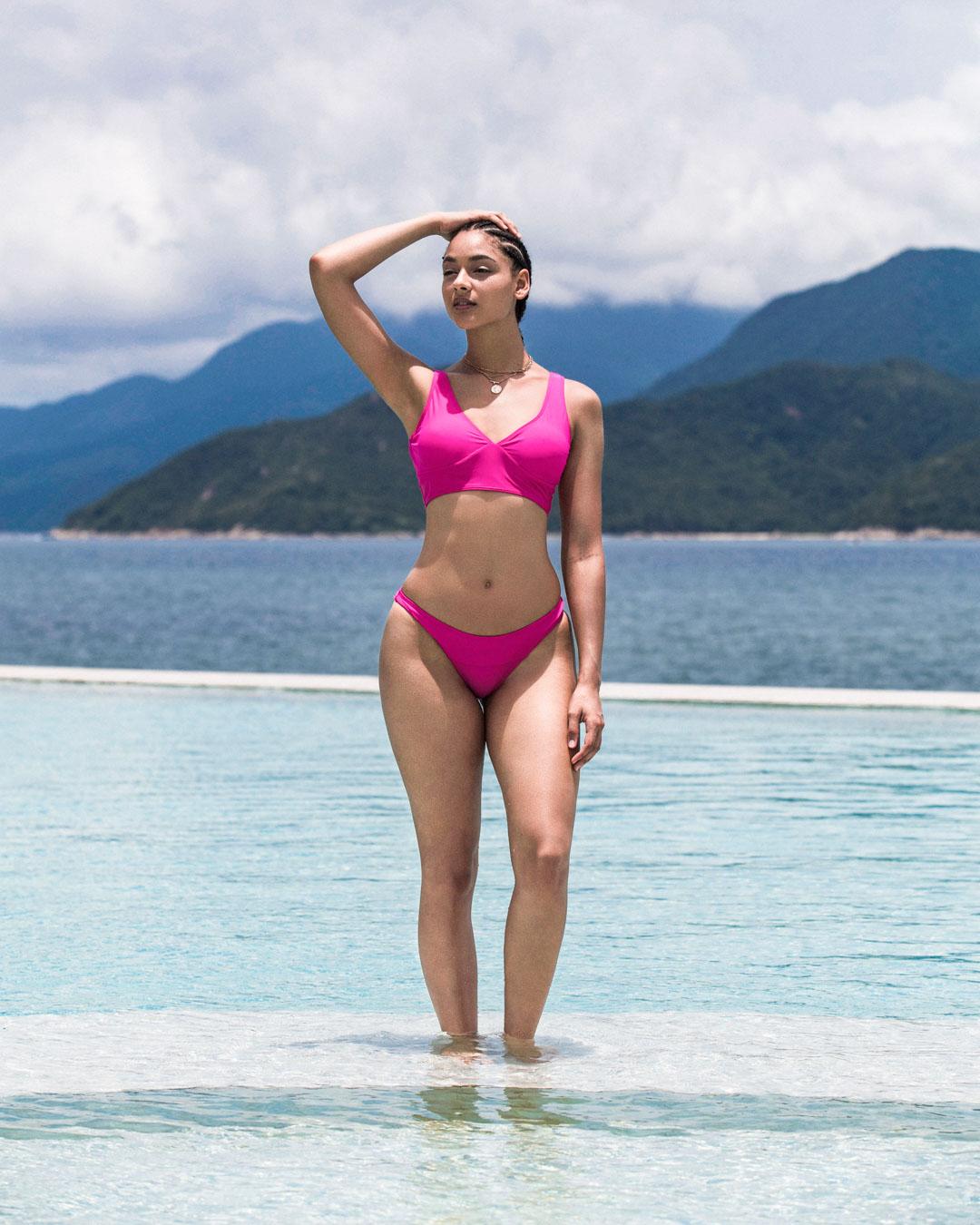 Neon Pink Sling Low-rise Bikini Sets