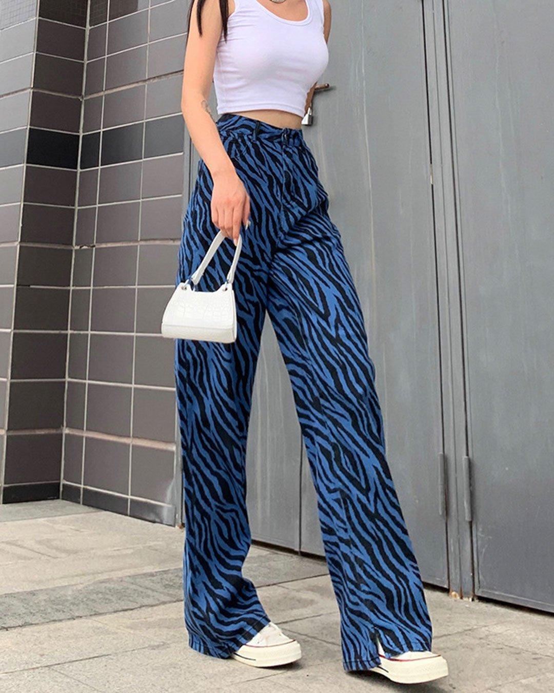 Pants Casual Zebra Stripe Straight Jeans