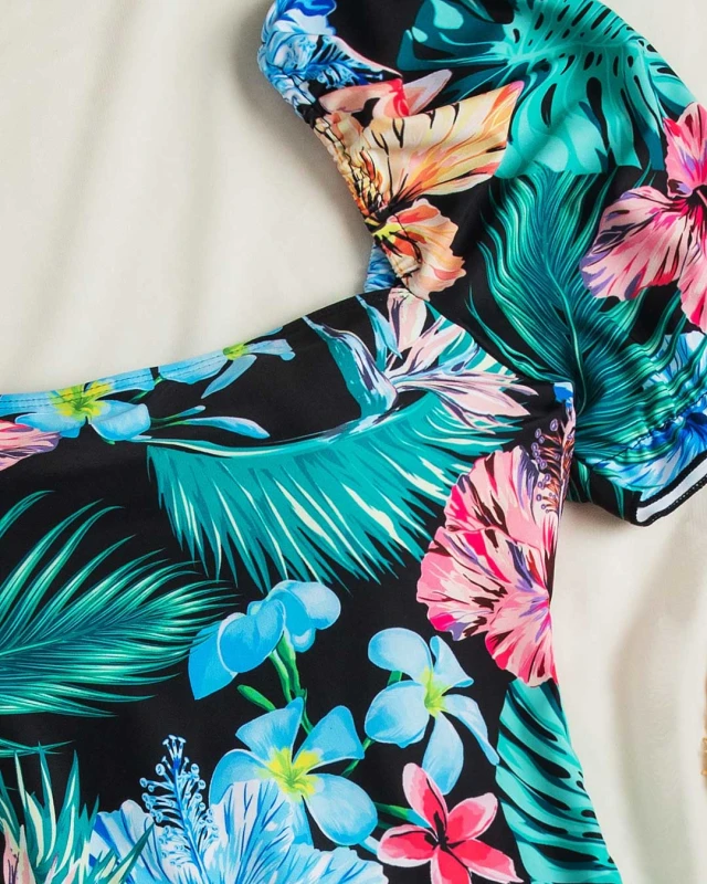 Tropical Print Square Collar One-Piece Swimsuits