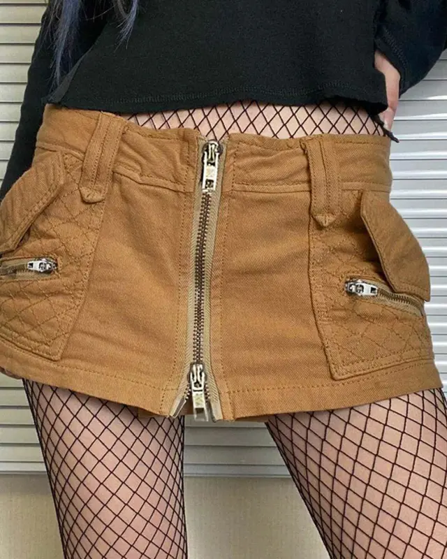 Low Waist Zip Up Mini Skirts