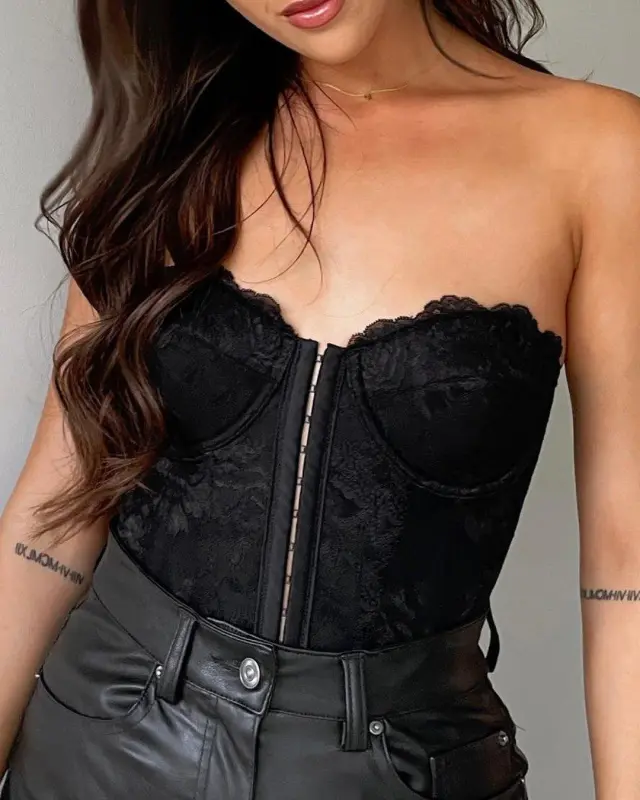 Lace Hook-and-eye Backless Corset Tops