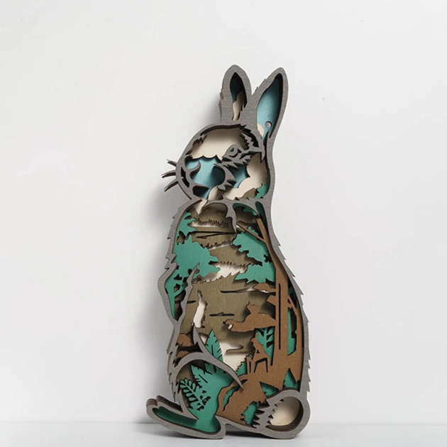 Eastern Cottontail 3D Wooden Carving,Suitable for Home Decoration,Holiday Gift,Art Night Light
