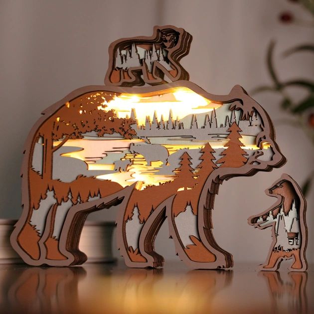 49%OFF🔥Grizzly bears Wooden Carving Light, Suitable For Bedroom, Bedside, Desk, Exquisite Night