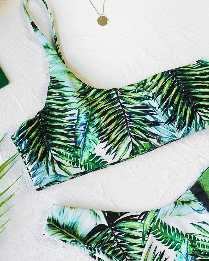 Tropical Print One-Shoulder Bikini Sets