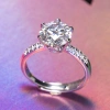 3 Carat Moissanite Platinum Plated Sterling Silver Ring, Round Brilliant Cut Six Prong Setting